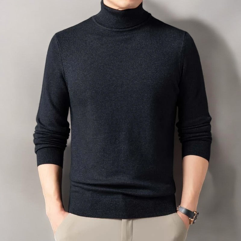 Light gray men's sophisticated comfort turtleneck sweater, versatile long sleeve for classic looks.