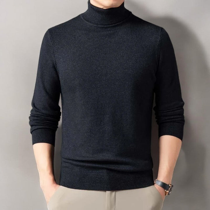Light gray men's sophisticated comfort turtleneck sweater, versatile long sleeve for classic looks.