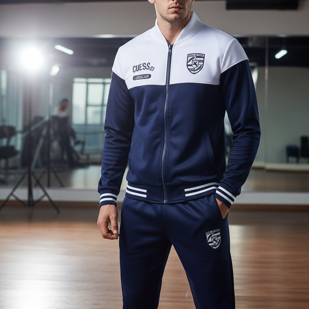 Men's sporty baseball tracksuit set, a two-piece athletic apparel for activewear & casual loungewear.