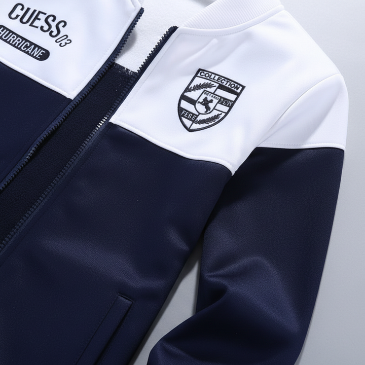 Man wearing a stylish men's sporty baseball tracksuit, ideal for activewear, jogging, or casual loungewear.