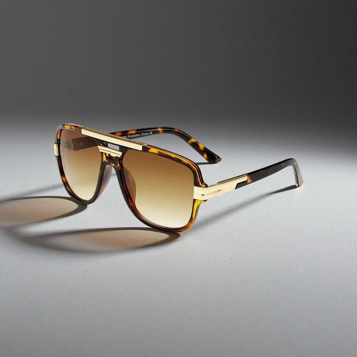 Men's square aviator sunglasses, gradient UV400 lenses, stylish acetate frames for eye protection.