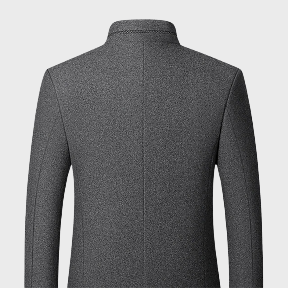 Classic men's stand collar business coat, a versatile trench for smart casual and elegant professional attire.