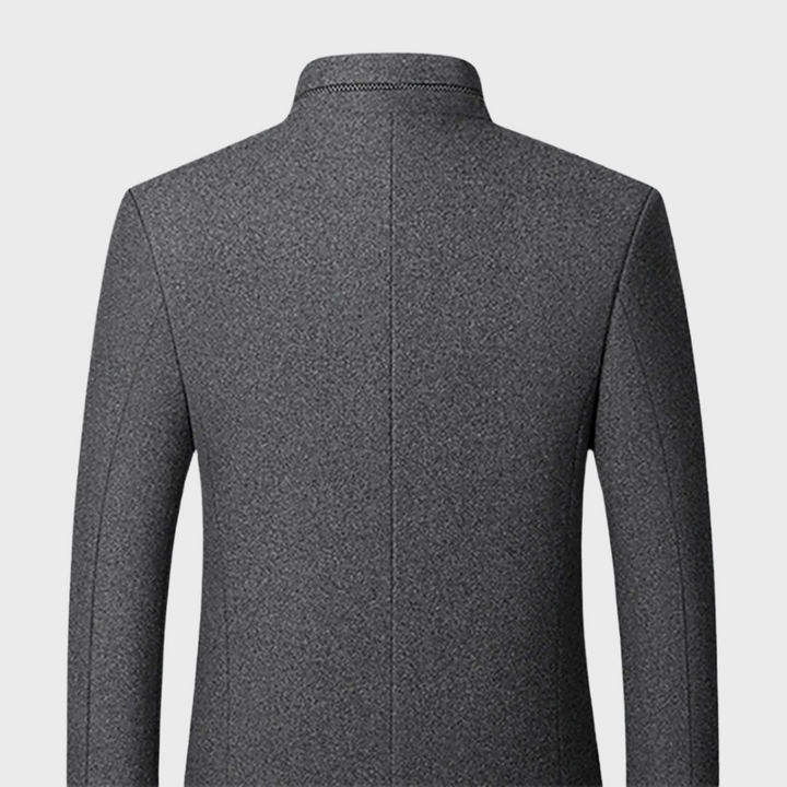 Classic men's stand collar business coat, a versatile trench for smart casual and elegant professional attire.