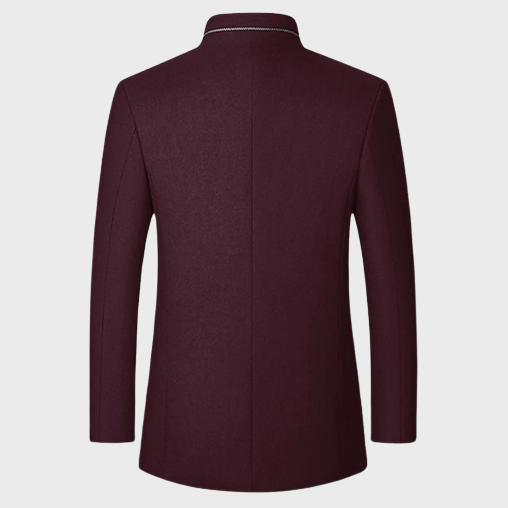 Versatile men's stand collar trench coat, suitable for business meetings, smart casual events, and outerwear.