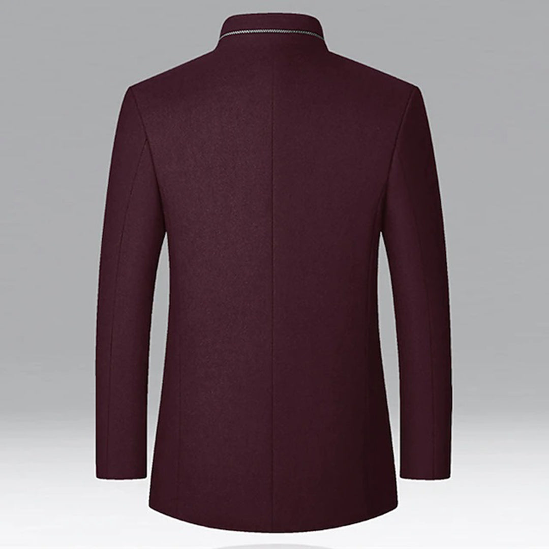 Full-length view of men's tailored business coat, ideal for smart casual and professional fashion outerwear.