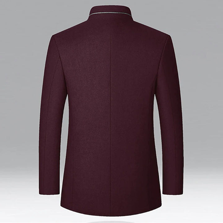 Full-length view of men's tailored business coat, ideal for smart casual and professional fashion outerwear.
