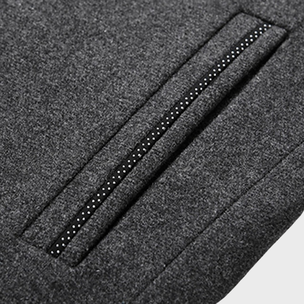 Textured men's stand collar coat, a versatile business trench jacket for smart casual elegance and warmth.