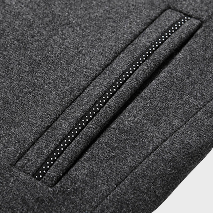 Textured men's stand collar coat, a versatile business trench jacket for smart casual elegance and warmth.