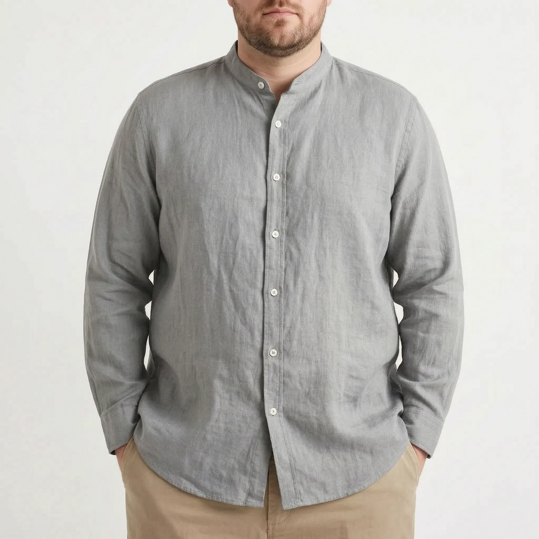 Solid color men's long sleeve stand collar shirt, smart casual, comfortable and stylish for summer and spring.
