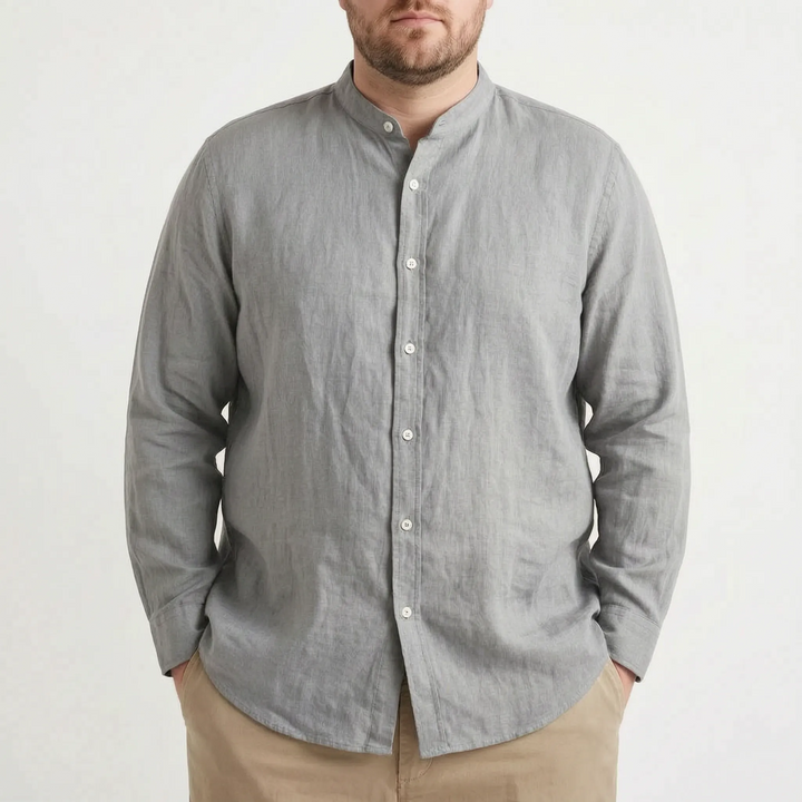 Solid color men's long sleeve stand collar shirt, smart casual, comfortable and stylish for summer and spring.