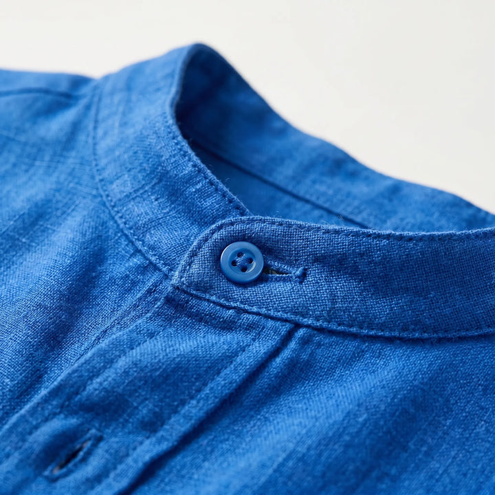 Versatile men's solid stand collar long sleeve shirt, smart casual, ideal for comfortable daily wear.