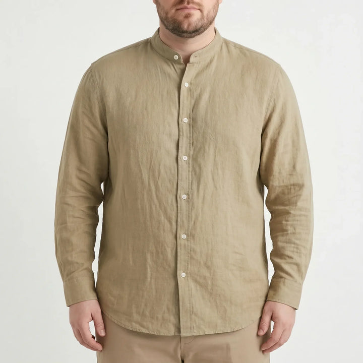 Classic men's stand collar shirt, long sleeve, solid color, button-up design for everyday versatile wear.