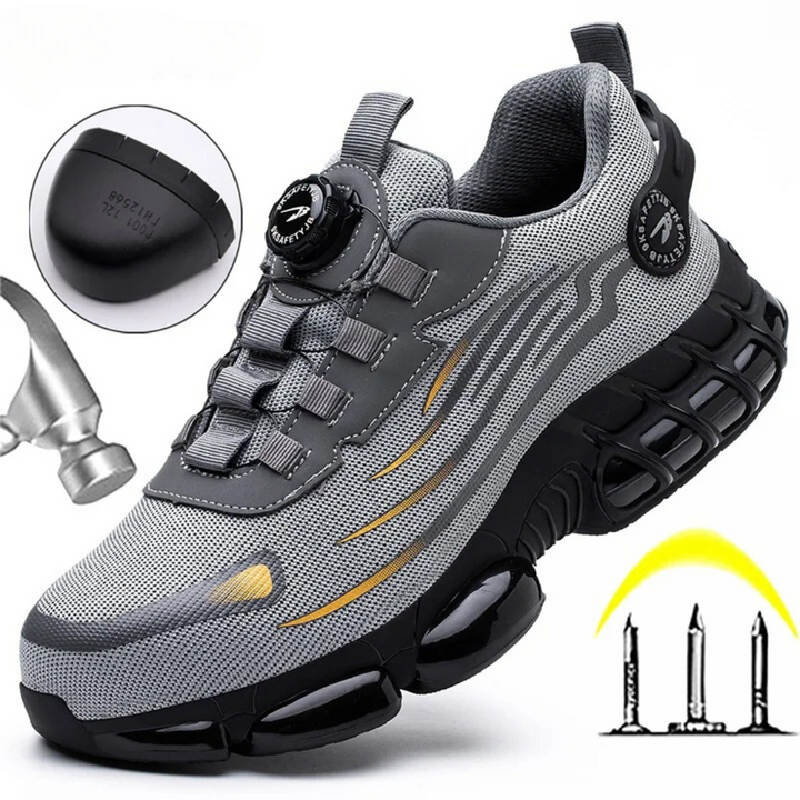 Men's protective footwear, steel toe, non-slip, and durable for demanding work environments.