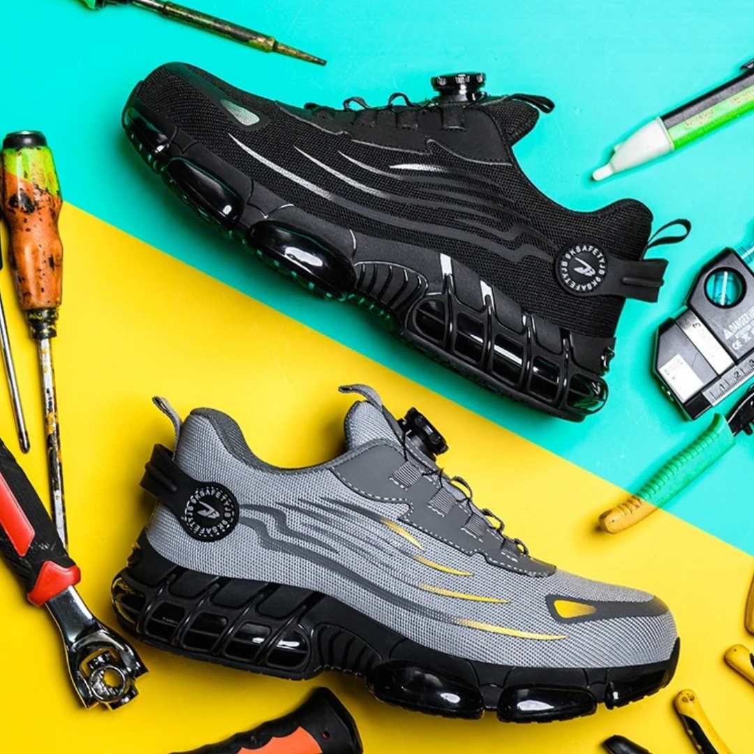 Lightweight & comfortable men's safety sneakers with steel toe, puncture resistance, and non-slip grip.