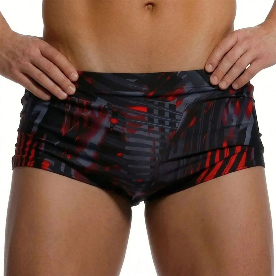 Versatile men's square cut swim shorts, great for athletic use, poolside fashion, and beach lounging.