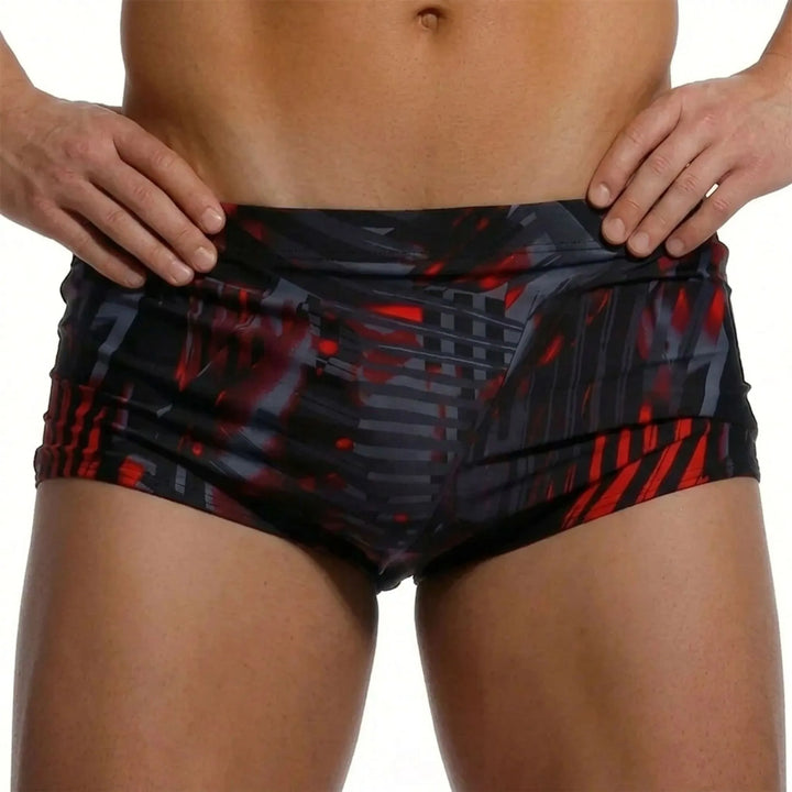 Versatile men's square cut swim shorts, great for athletic use, poolside fashion, and beach lounging.
