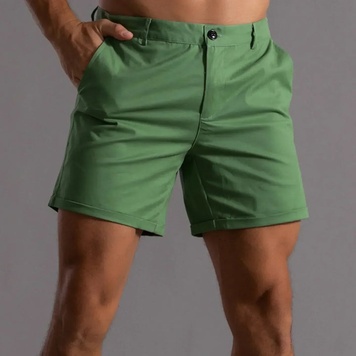 Stylish men's chino shorts in stretch cotton, great for summer fashion & casual outings.