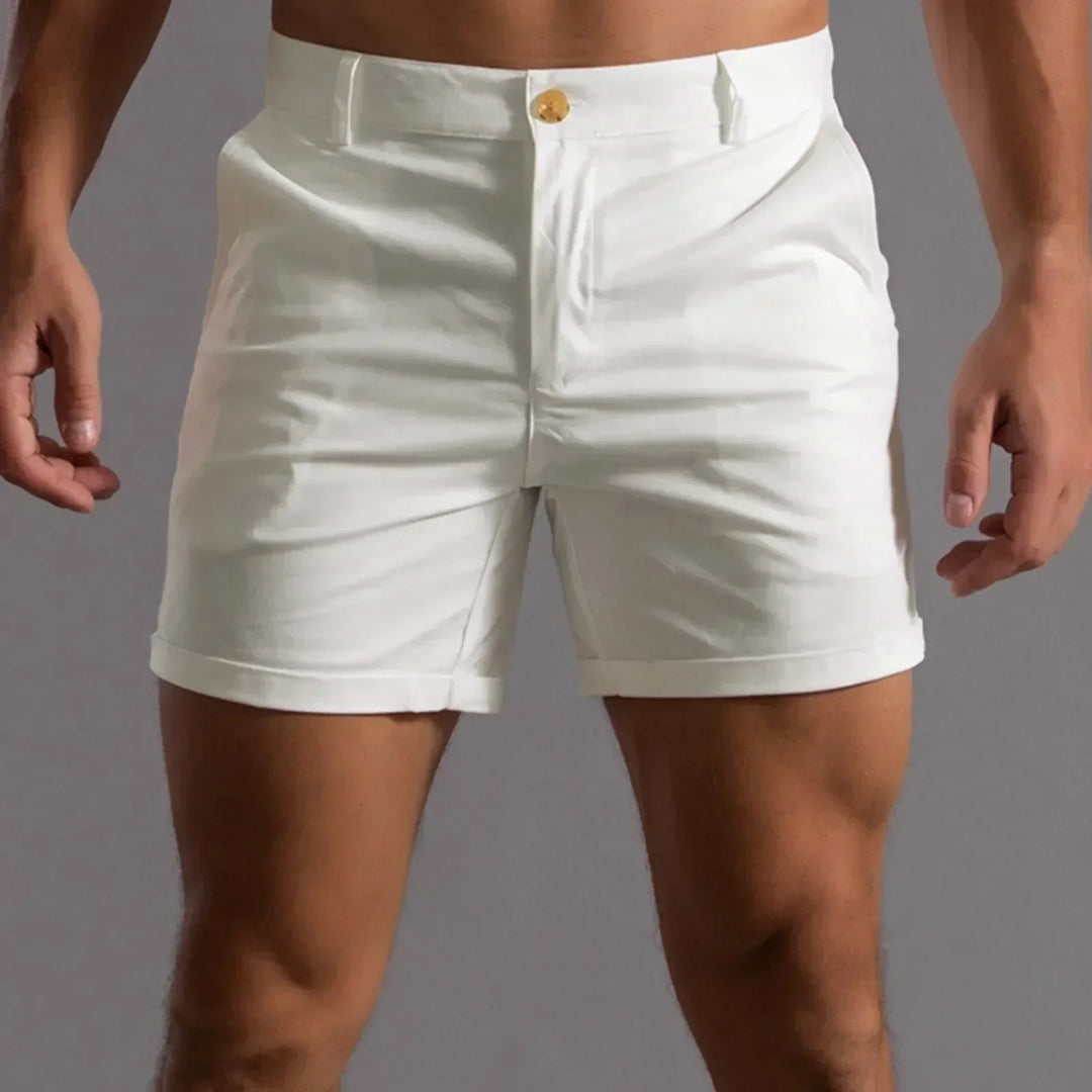 Men's stretch cotton chino shorts, designed for comfort during summer activities and casual wear.