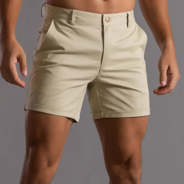 Classic men's chino shorts made from stretch cotton for a comfortable, versatile summer look.