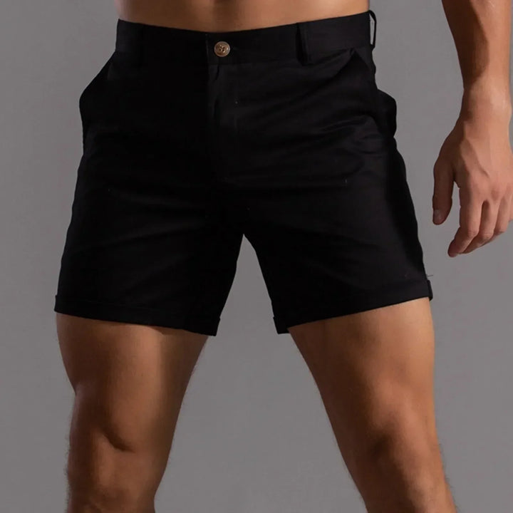 Lightweight men's stretch cotton chino shorts, essential for summer fashion, casual, and vacation attire.