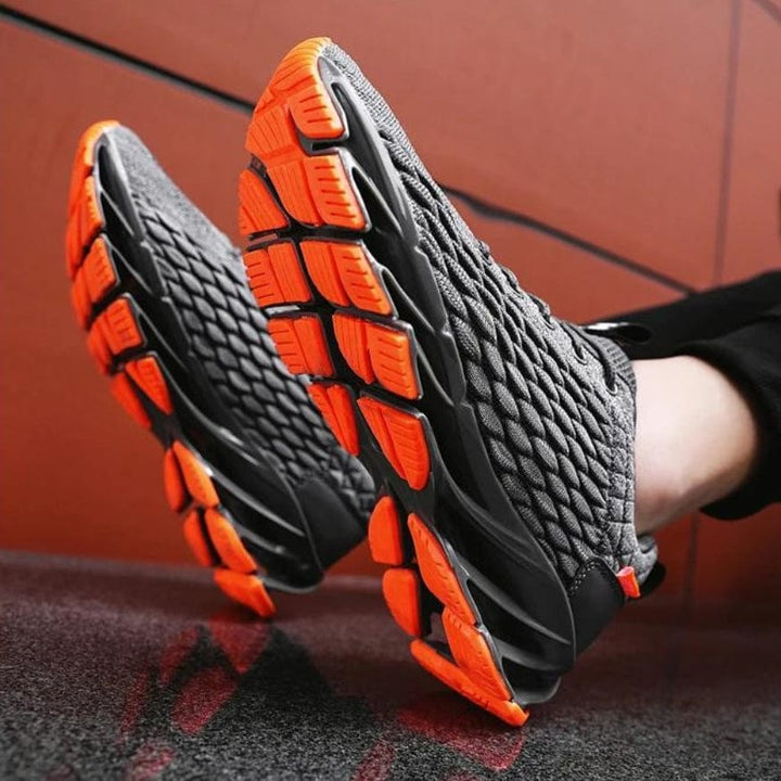 Rear view of StrideMax men's walking shoes, emphasizing supportive sole for ultimate comfort & joint relief.