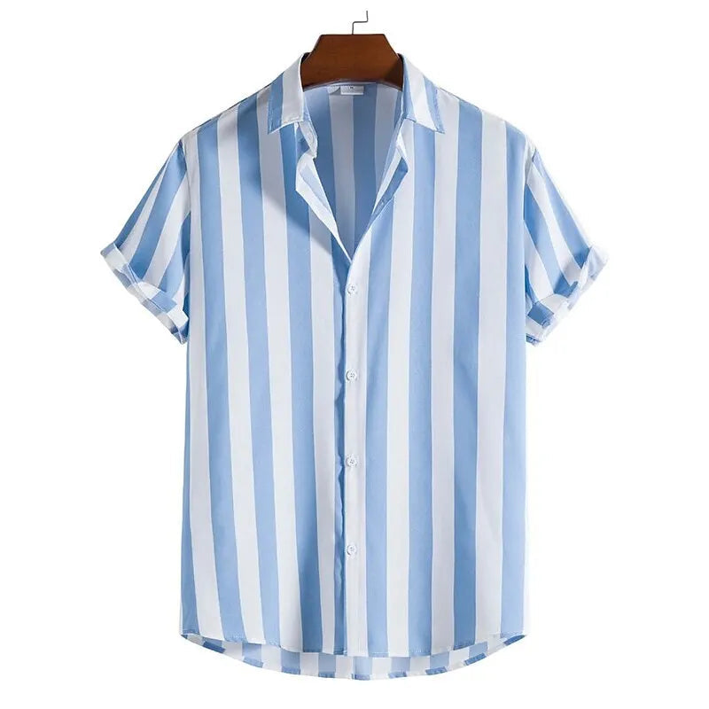 Versatile men's striped polo shirt with a relaxed fit, ideal for summer, beach outfits, and casual fashion.