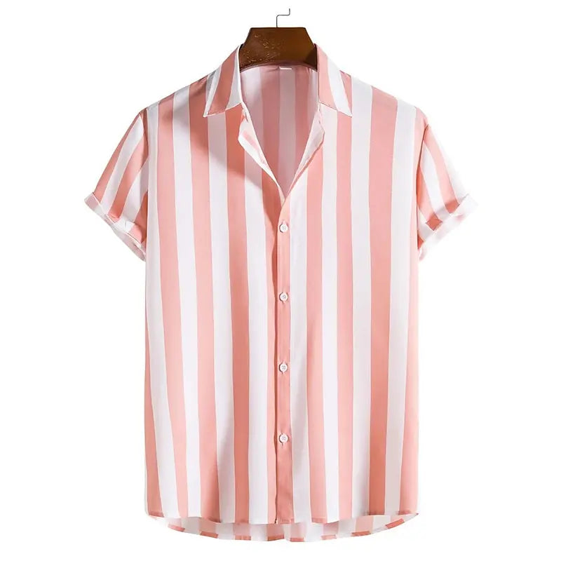 Short sleeve men's striped polo with button-down collar, offering a relaxed fit for casual wear & men's fashion.