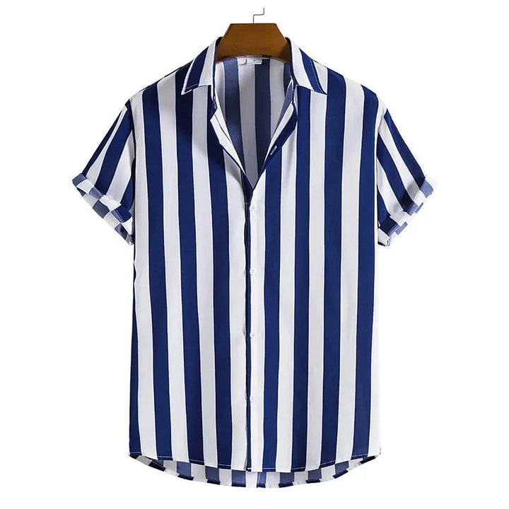 Men's fashion striped relaxed fit polo, a perfect versatile summer shirt for casual holiday and beach outfits.
