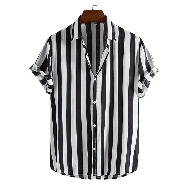 Casual men's striped polo shirt with a relaxed fit, great for everyday comfort, summer, and holiday style.