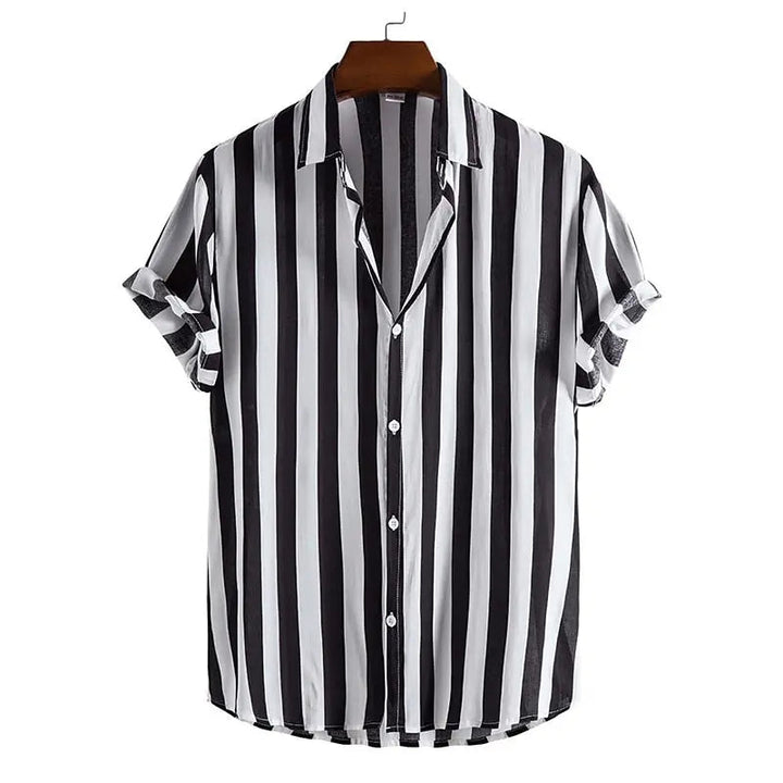 Casual men's striped polo shirt with a relaxed fit, great for everyday comfort, summer, and holiday style.