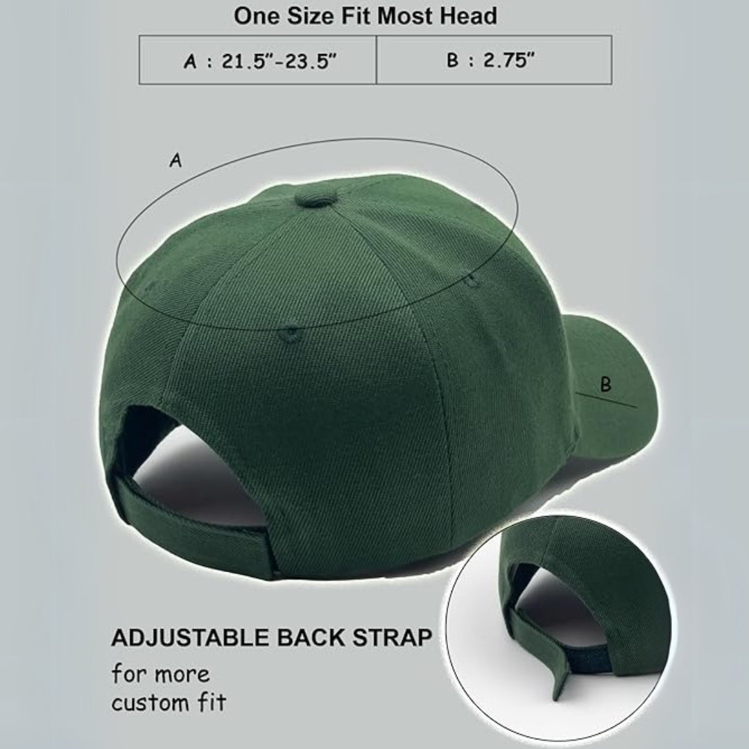Side view of a men's structured baseball cap, adjustable and perfect for outdoor adventures.