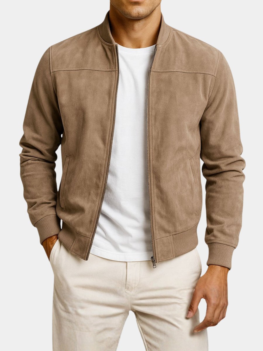 Men's structured bomber jacket in a sharp, tailored fit; perfect for modern smart casual outerwear.