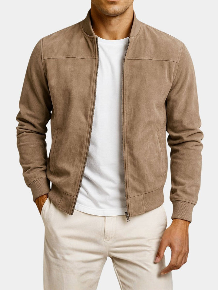 Men's structured bomber jacket in a sharp, tailored fit; perfect for modern smart casual outerwear.
