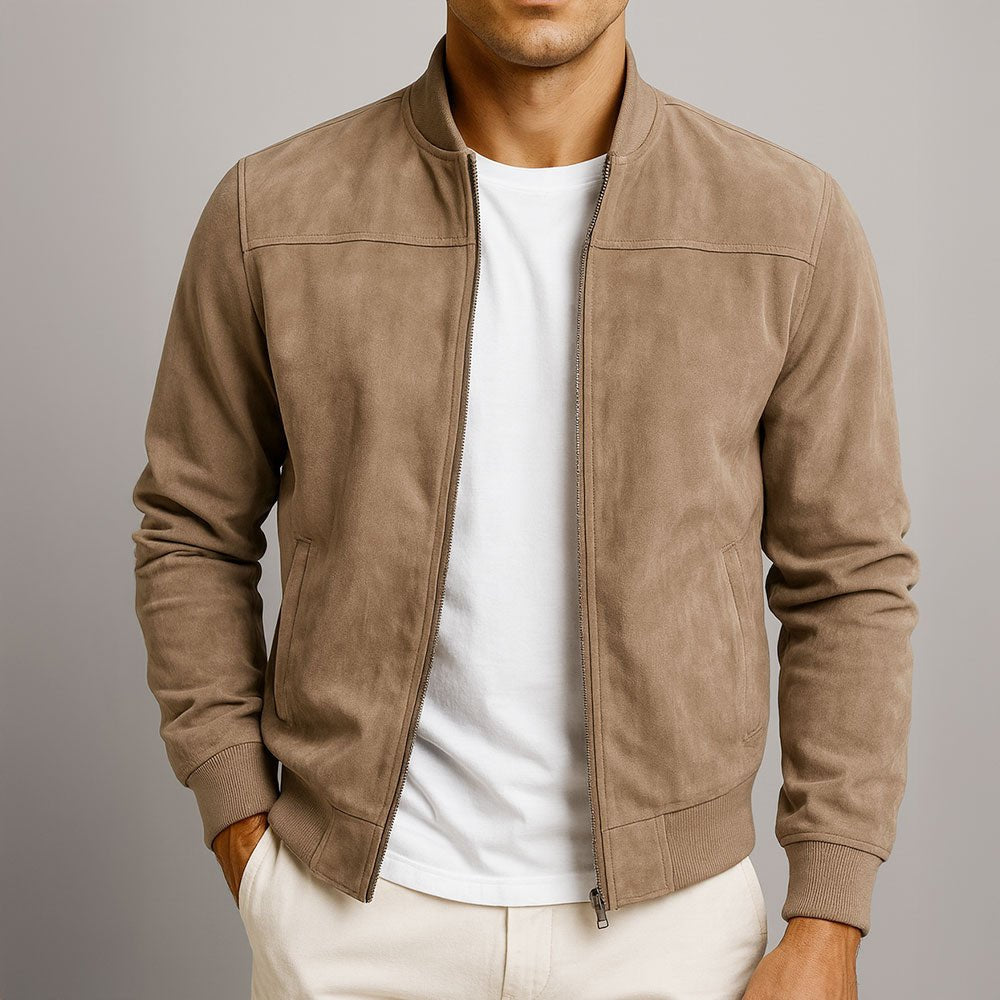 Tailored men's bomber jacket with a structured silhouette, ideal for versatile transitional layering.