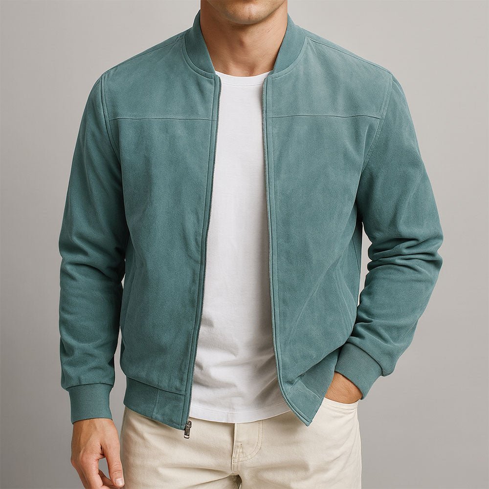 Stylish men's bomber jacket, designed for a sharp, smart casual look; perfect structured outerwear.