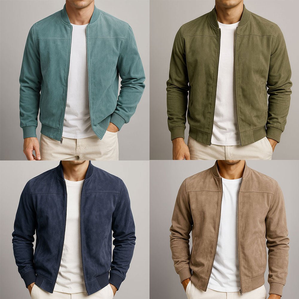 Sharp men's bomber jacket, a key piece of structured outerwear for a sophisticated, tailored look.