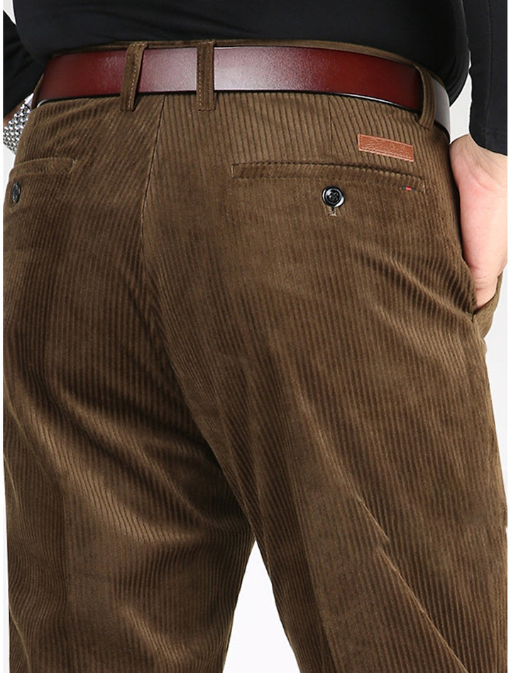 Stylish men's ribbed pants in a structured design, perfect for smart casual & everyday versatile wear.