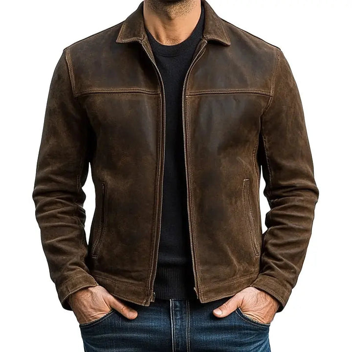 Men's stylish biker style zip-up jacket in a fitted design, perfect for casual and smart casual outerwear.