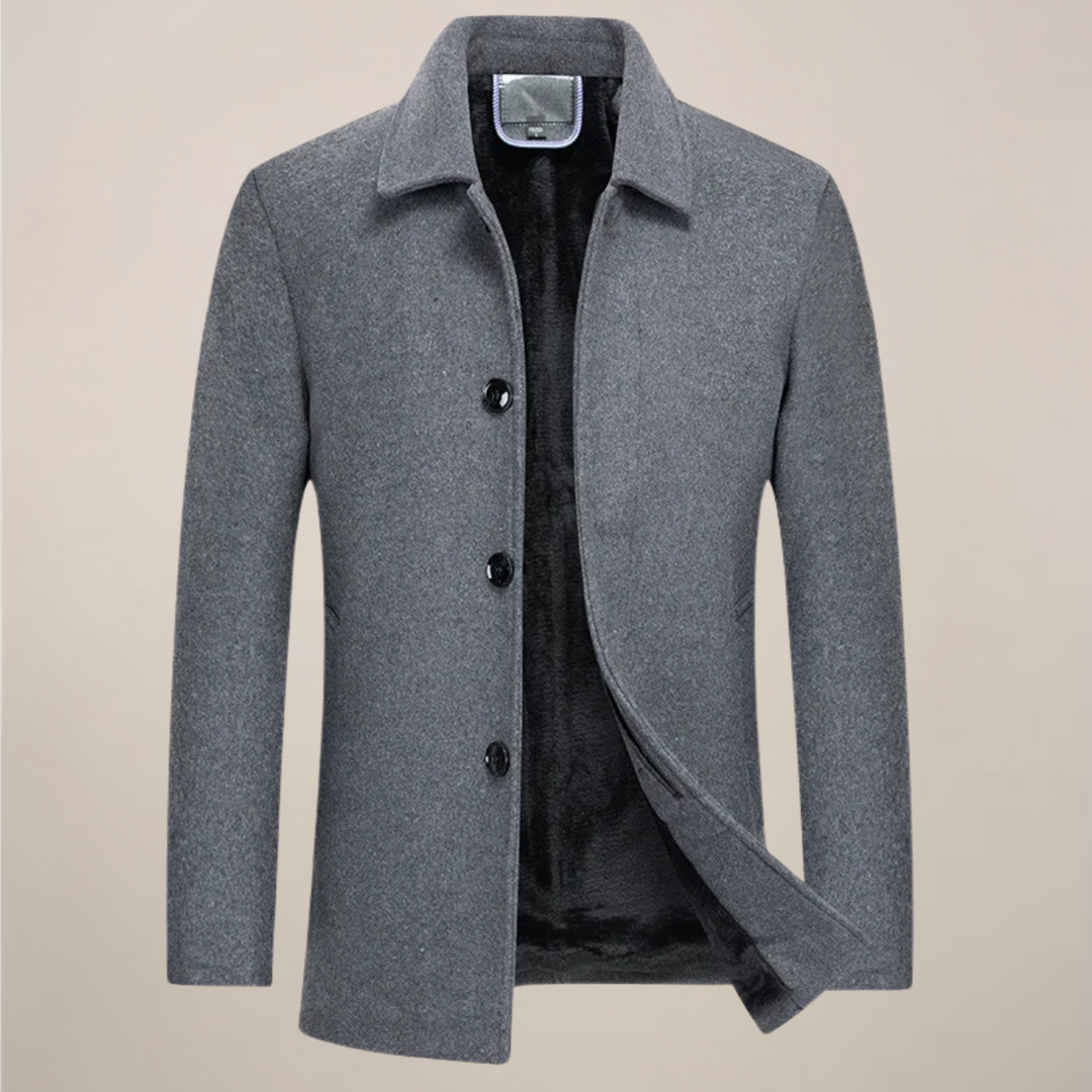 Men's stylish button-up jacket, perfect fall/winter outerwear for smart casual layering. Long sleeve fashion.