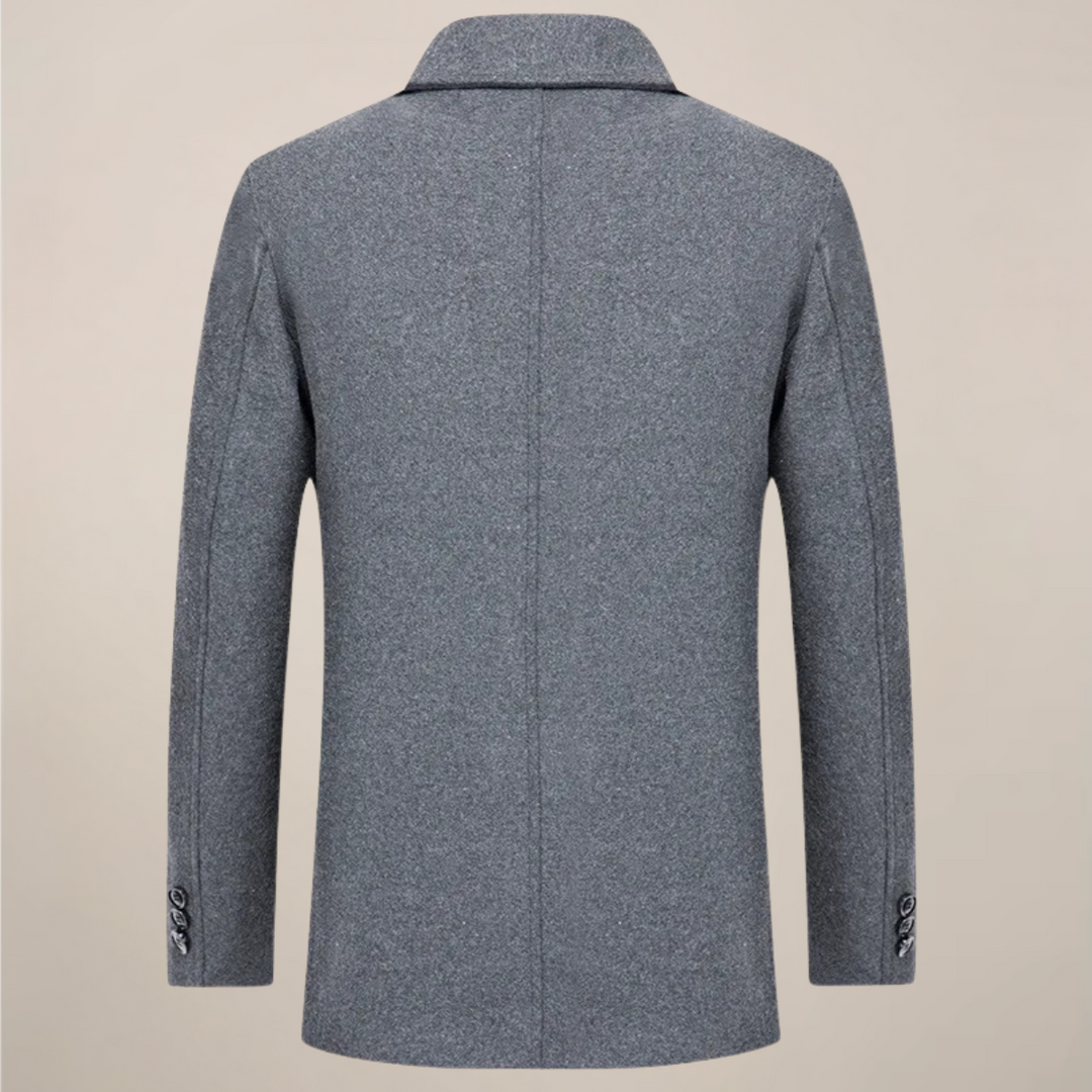Casual men's button-up jacket, dark color. Versatile long sleeve outerwear for autumn and winter fashion.