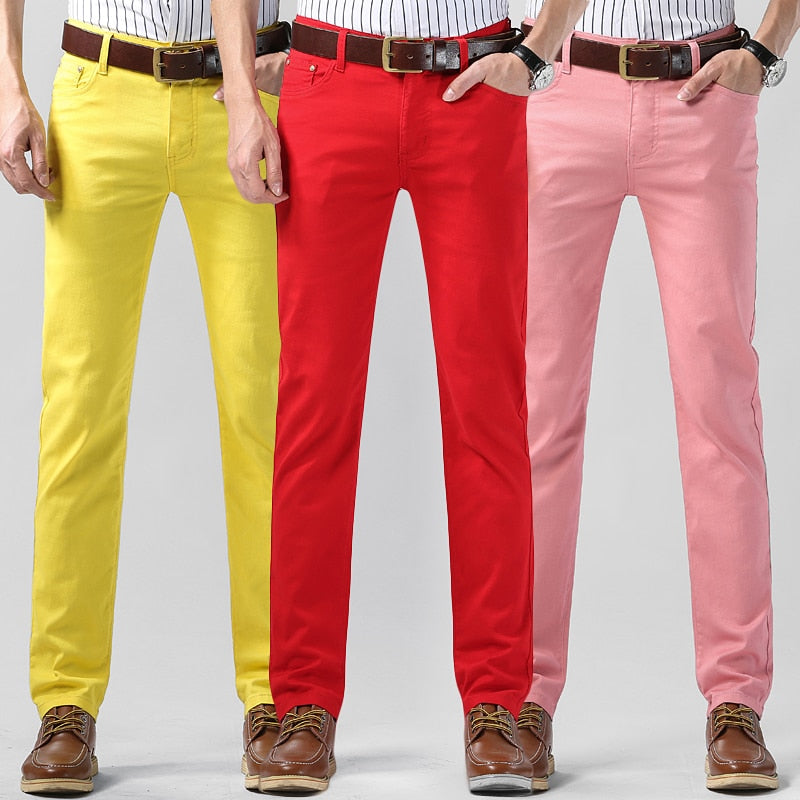 Men's stylish comfort fit colored trousers. Regular fit, breathable cotton blend for everyday wear.