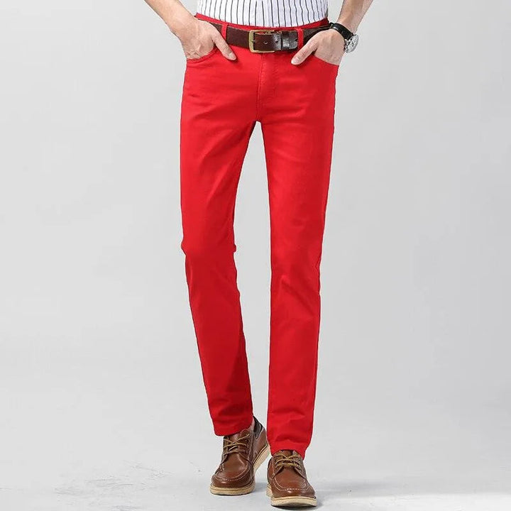 Stylish men's colored trousers. Comfort fit regular pants, ideal for versatile everyday fashion.