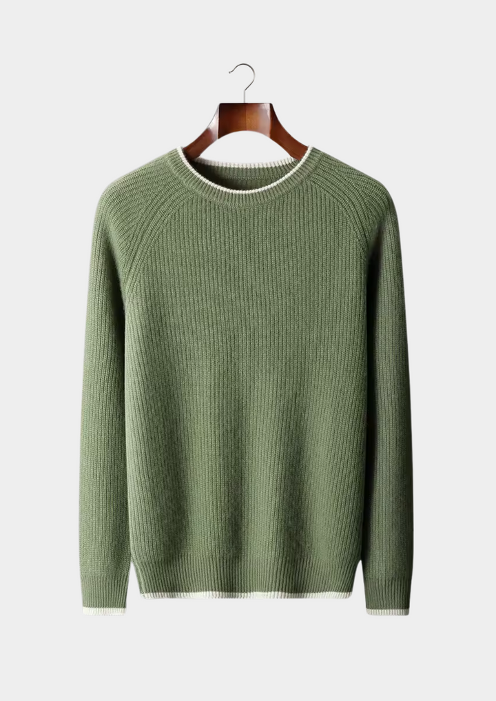 Navy blue men's crew neck sweater, a timeless staple for casual and smart casual wardrobes.