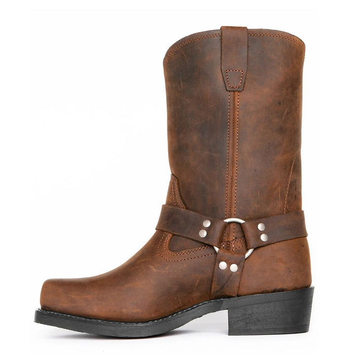 Men's stylish dark brown cowboy boots, comfortable for all-day wear. Rugged western fashion footwear.
