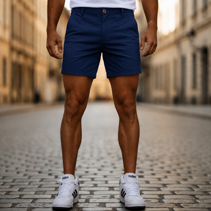 Men's stylish everyday chino shorts, perfect for summer. Comfortable tailored fit with belt loops.