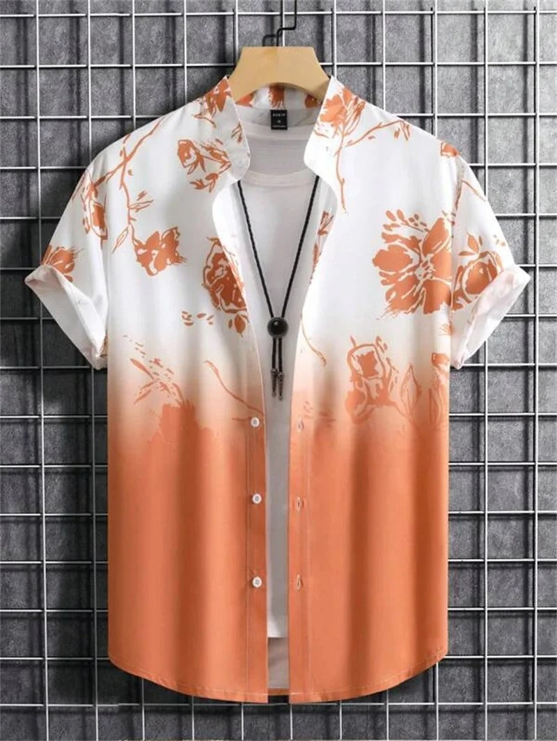 Men's stylish floral short-sleeve shirt with a relaxed fit and classic collar, perfect for summer casual wear.