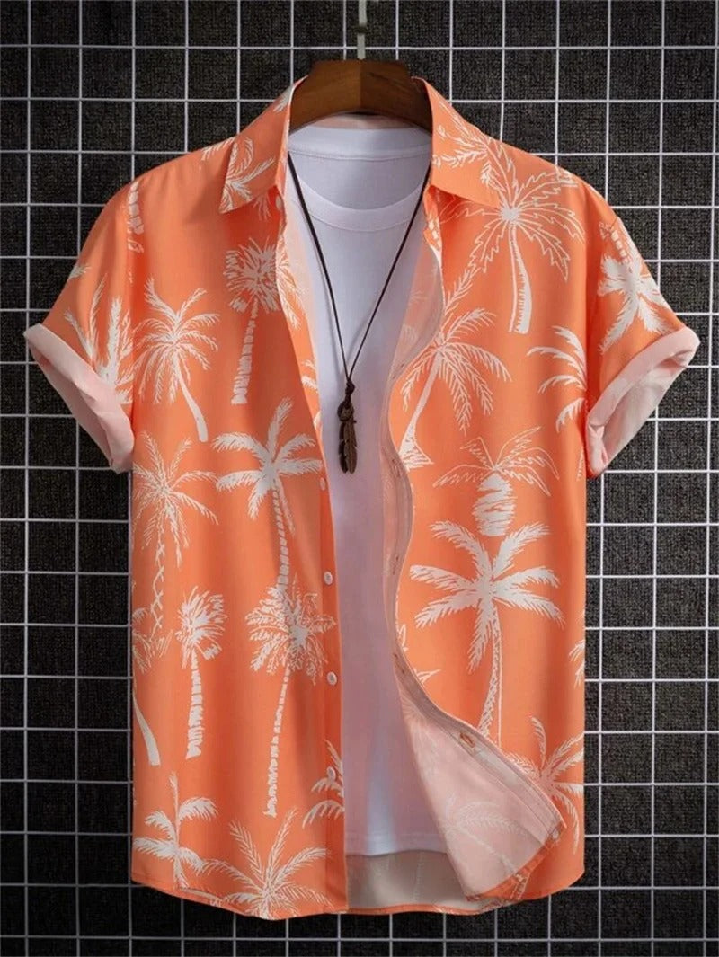 Stylish men's summer shirt with a floral design, short sleeves, and a comfortable collared fit.