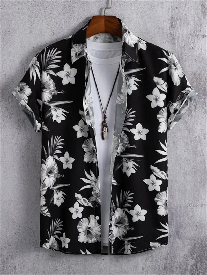 Men's Lorenzo collared shirt in a relaxed fit, featuring an eye-catching floral print for summer fashion.