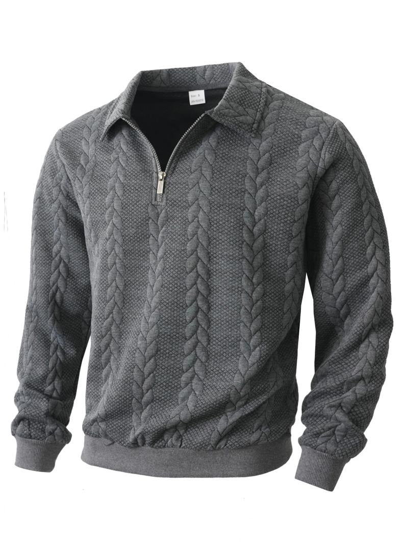 Men's stylish half-zip knit pullover sweater. Perfect for casual or smart casual layering.