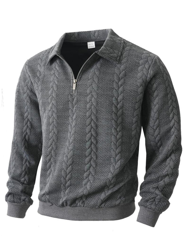 Men's stylish half-zip knit pullover sweater. Perfect for casual or smart casual layering.